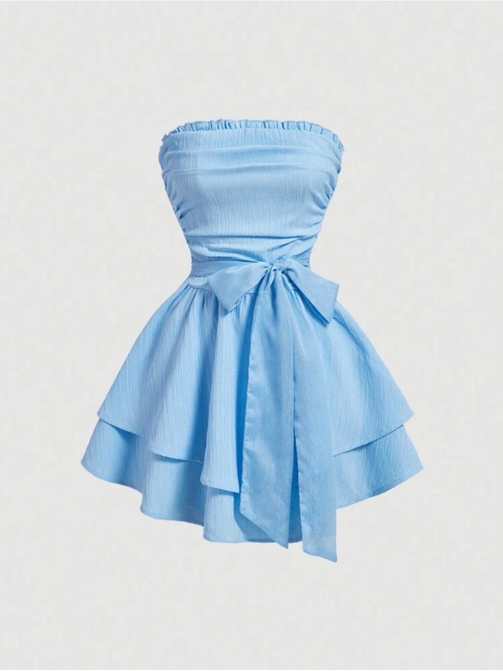 SHEIN Light Blue Strapless Layered Bow Mini Dress
